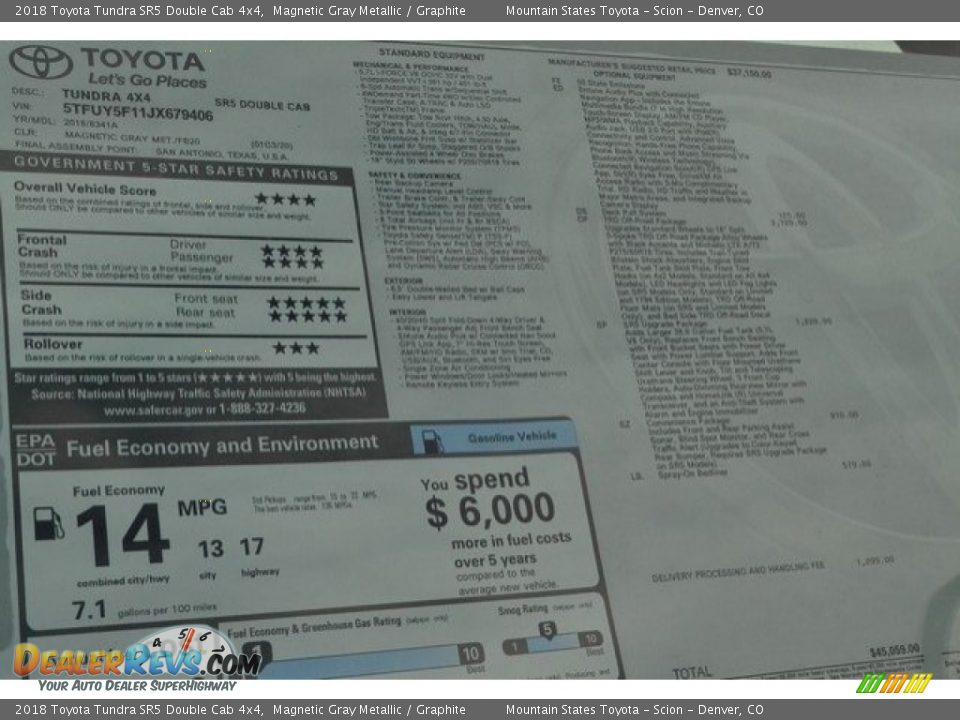 2018 Toyota Tundra SR5 Double Cab 4x4 Magnetic Gray Metallic / Graphite Photo #10