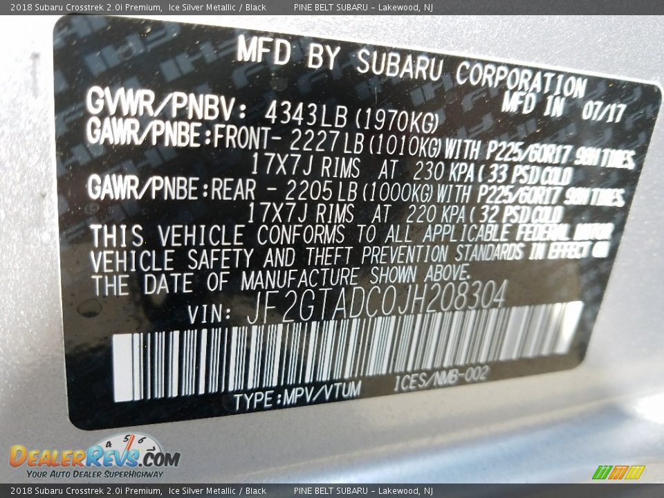 2018 Subaru Crosstrek 2.0i Premium Ice Silver Metallic / Black Photo #7