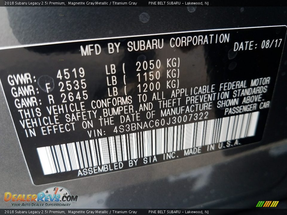 2018 Subaru Legacy 2.5i Premium Magnetite Gray Metallic / Titanium Gray Photo #9