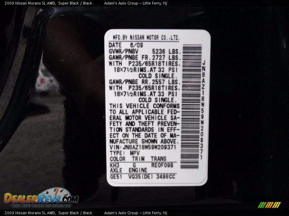 2009 Nissan Murano SL AWD Super Black / Black Photo #7