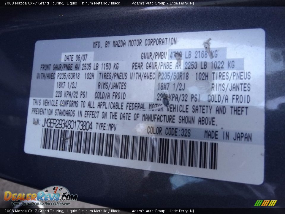 2008 Mazda CX-7 Grand Touring Liquid Platinum Metallic / Black Photo #13