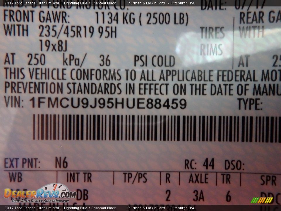 2017 Ford Escape Titanium 4WD Lightning Blue / Charcoal Black Photo #10