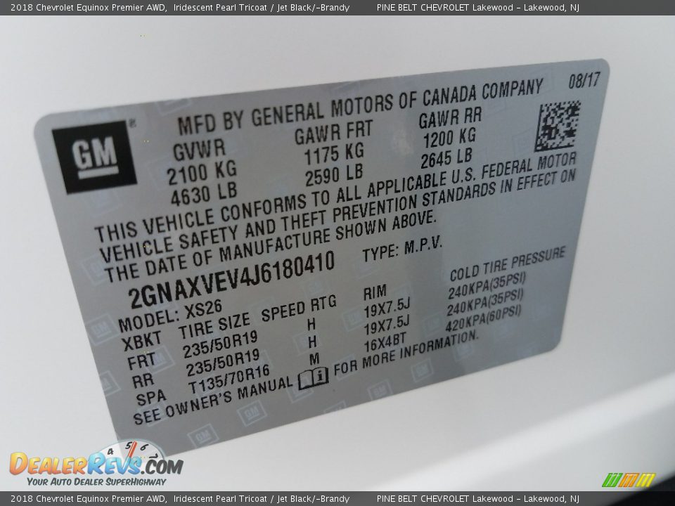 2018 Chevrolet Equinox Premier AWD Iridescent Pearl Tricoat / Jet Black/­Brandy Photo #9