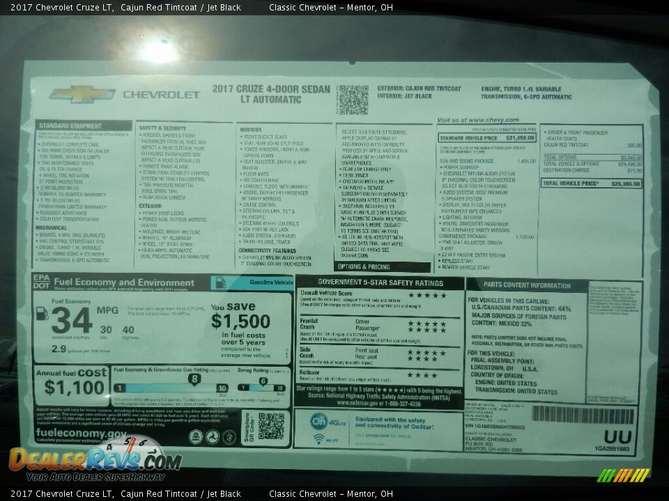2017 Chevrolet Cruze LT Cajun Red Tintcoat / Jet Black Photo #6