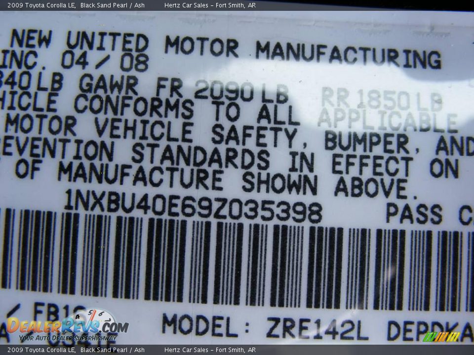 2009 Toyota Corolla LE Black Sand Pearl / Ash Photo #9