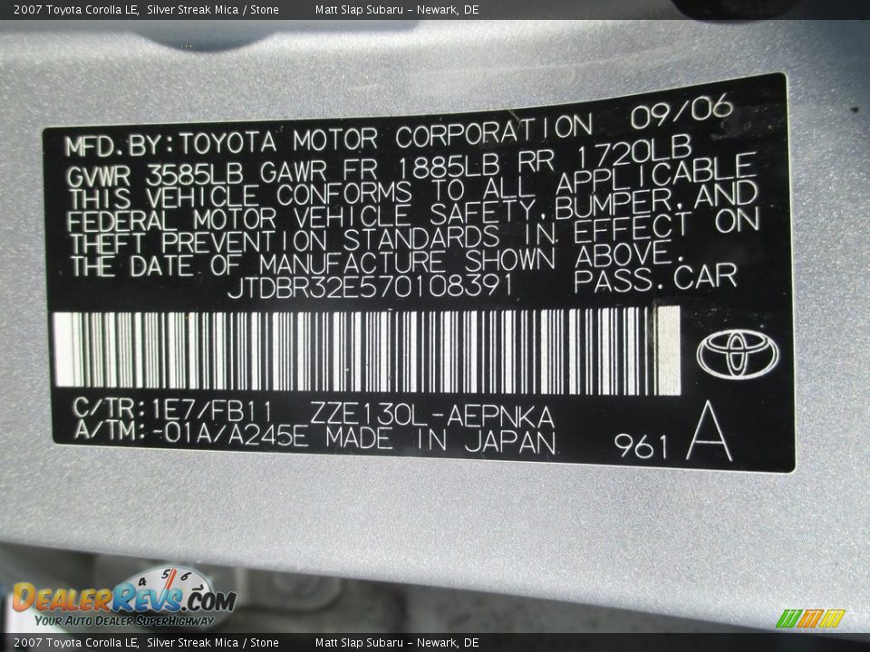 2007 Toyota Corolla LE Silver Streak Mica / Stone Photo #29