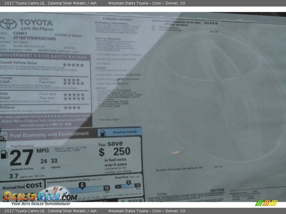 2017 Toyota Camry LE Celestial Silver Metallic / Ash Photo #10