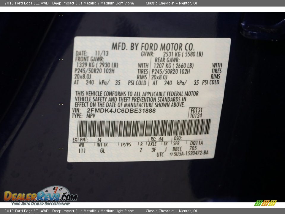 2013 Ford Edge SEL AWD Deep Impact Blue Metallic / Medium Light Stone Photo #20