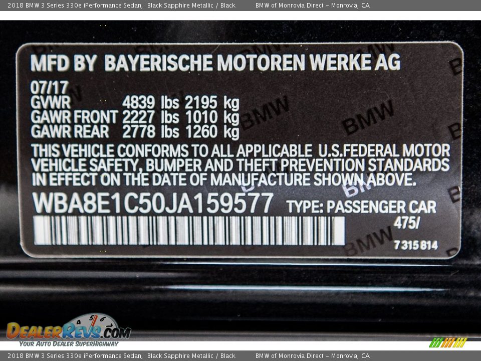 2018 BMW 3 Series 330e iPerformance Sedan Black Sapphire Metallic / Black Photo #11