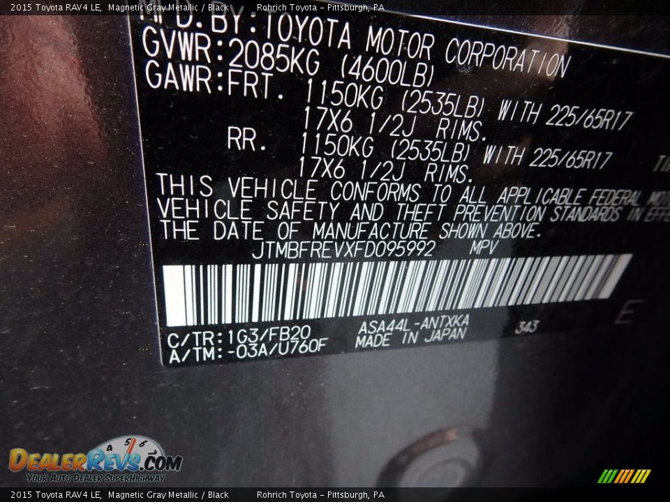 2015 Toyota RAV4 LE Magnetic Gray Metallic / Black Photo #27