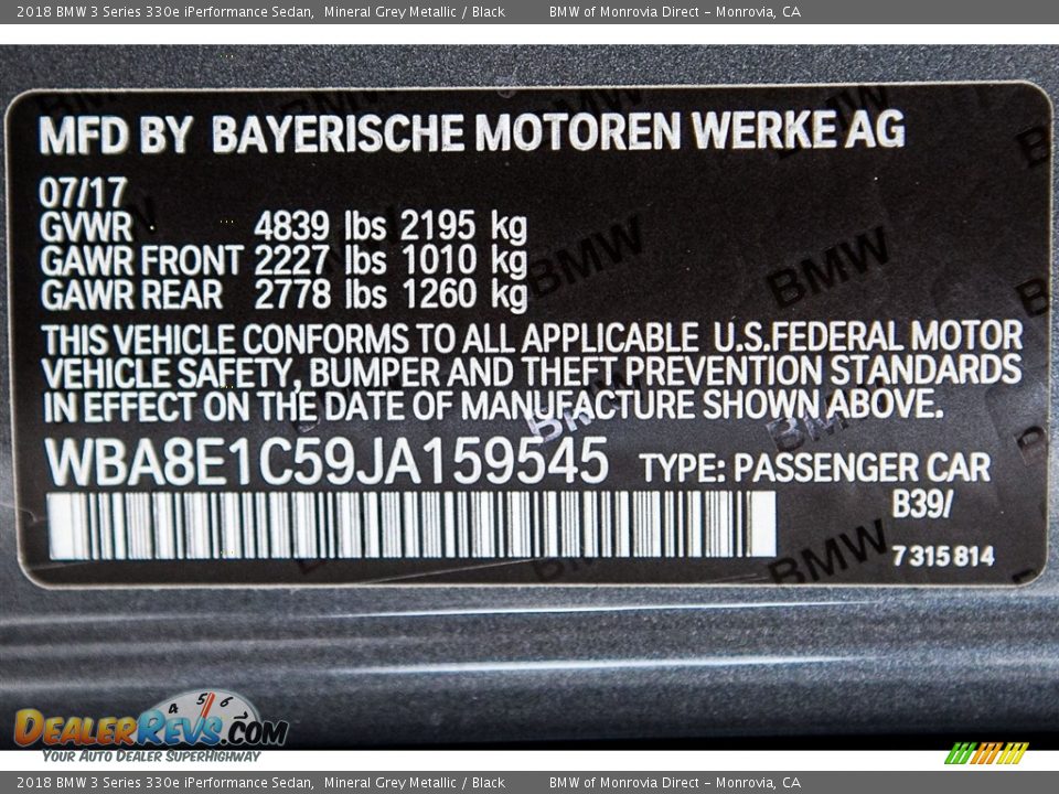 2018 BMW 3 Series 330e iPerformance Sedan Mineral Grey Metallic / Black Photo #11