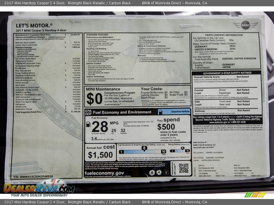 2017 Mini Hardtop Cooper S 4 Door Midnight Black Metallic / Carbon Black Photo #10