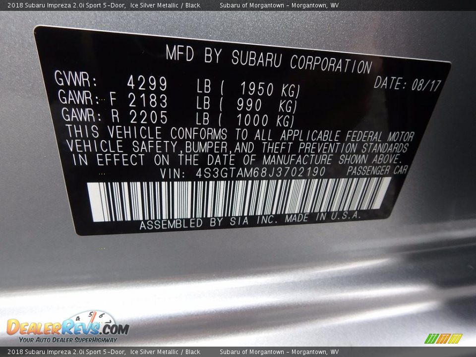 2018 Subaru Impreza 2.0i Sport 5-Door Ice Silver Metallic / Black Photo #15
