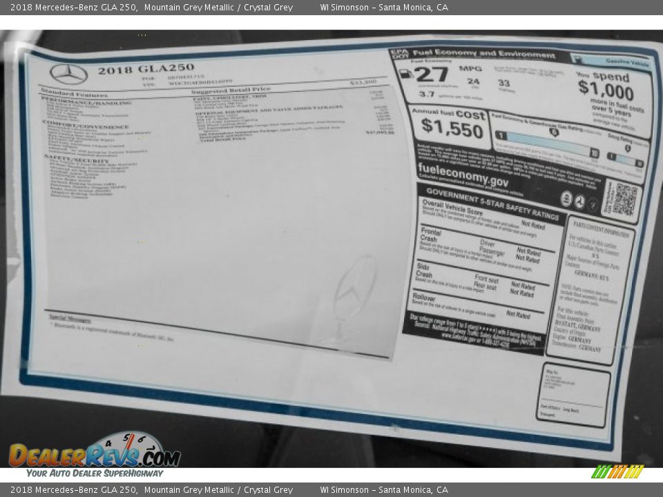 2018 Mercedes-Benz GLA 250 Mountain Grey Metallic / Crystal Grey Photo #11