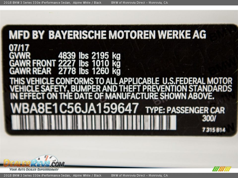 2018 BMW 3 Series 330e iPerformance Sedan Alpine White / Black Photo #11