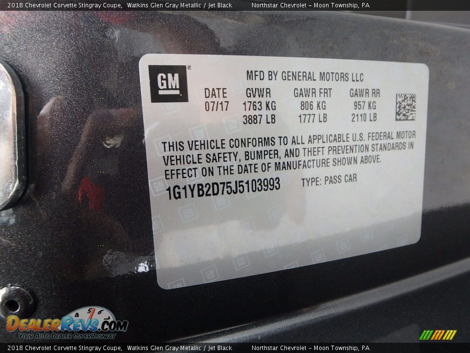 2018 Chevrolet Corvette Stingray Coupe Watkins Glen Gray Metallic / Jet Black Photo #14
