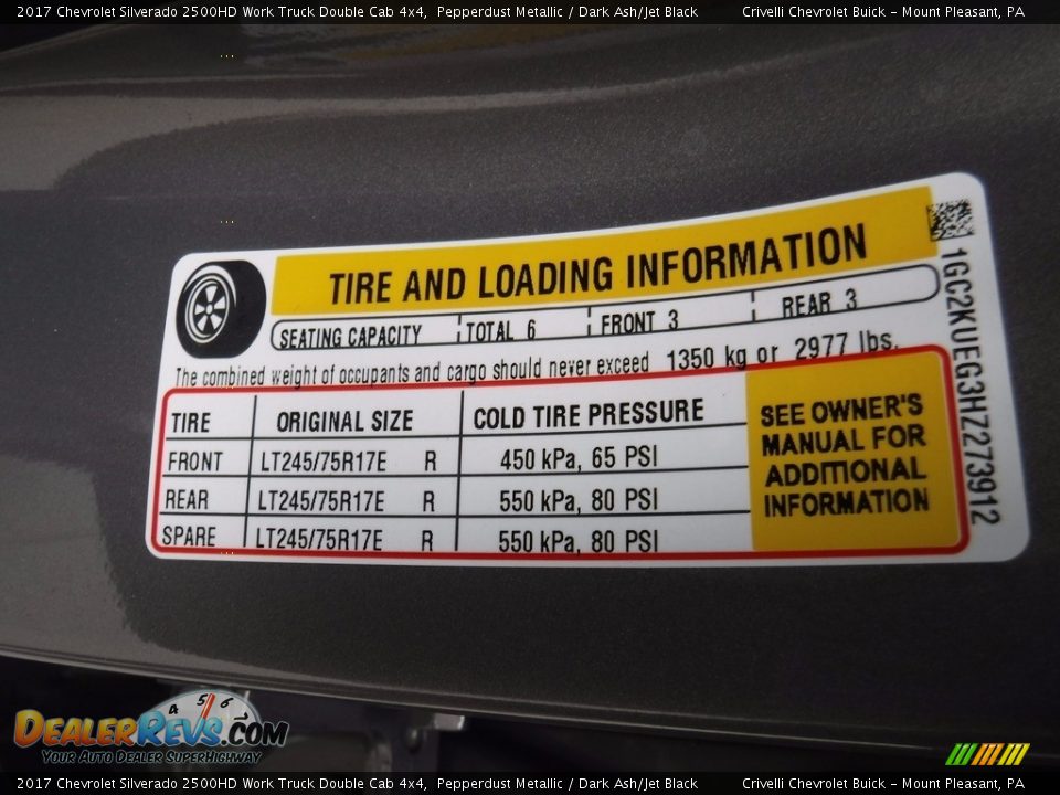 2017 Chevrolet Silverado 2500HD Work Truck Double Cab 4x4 Pepperdust Metallic / Dark Ash/Jet Black Photo #31