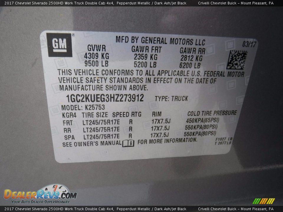 2017 Chevrolet Silverado 2500HD Work Truck Double Cab 4x4 Pepperdust Metallic / Dark Ash/Jet Black Photo #33