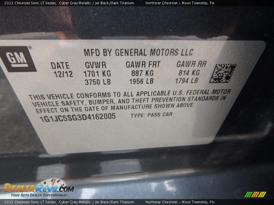 2013 Chevrolet Sonic LT Sedan Cyber Gray Metallic / Jet Black/Dark Titanium Photo #14