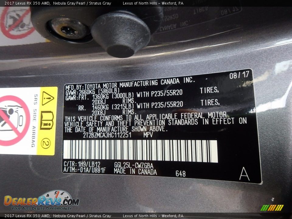 2017 Lexus RX 350 AWD Nebula Gray Pearl / Stratus Gray Photo #11