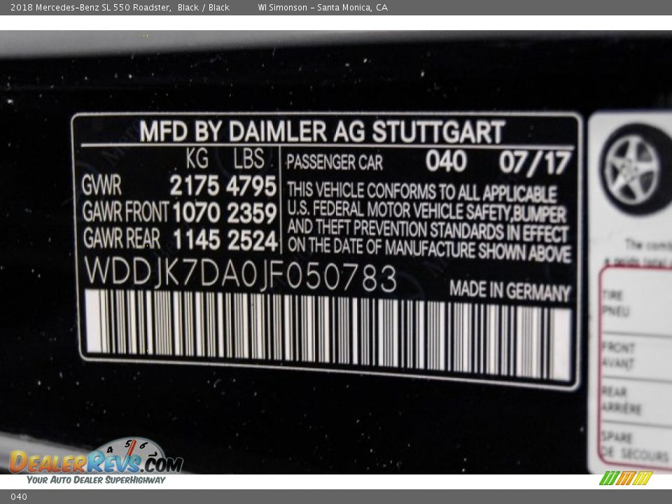 Mercedes-Benz Color Code 040 Black