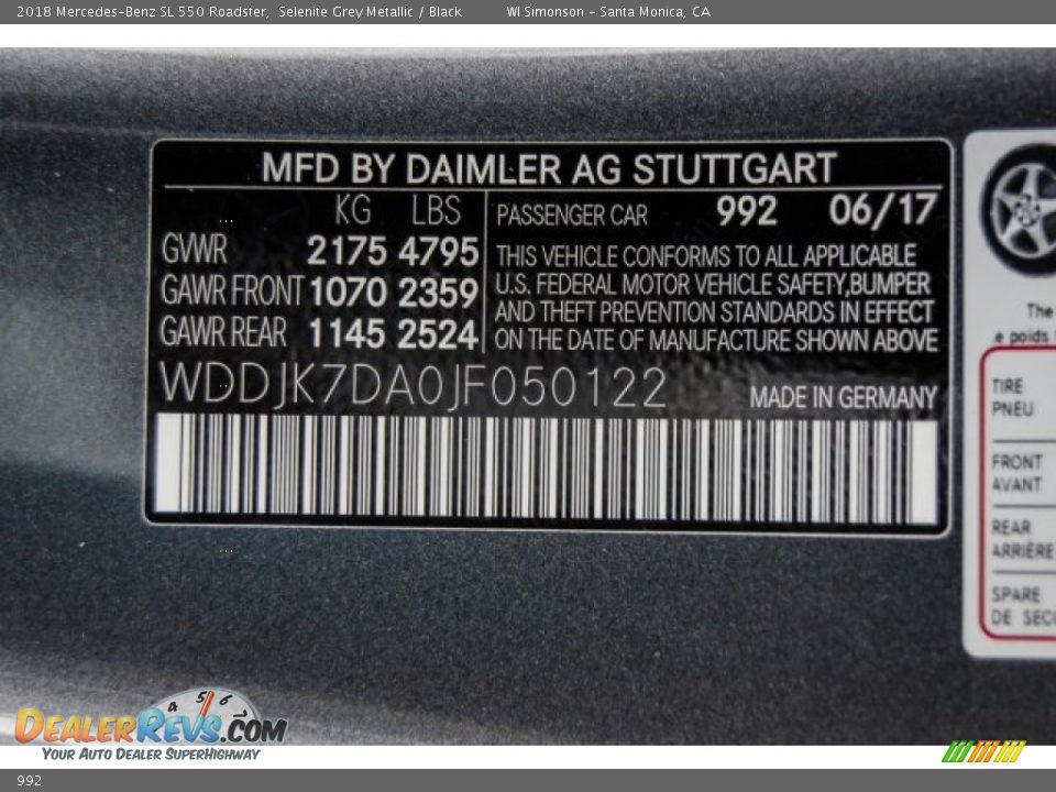 Mercedes-Benz Color Code 992 Selenite Grey Metallic