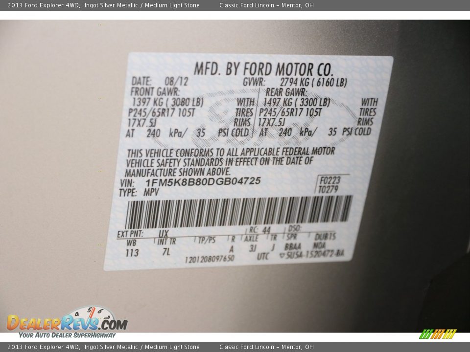 2013 Ford Explorer 4WD Ingot Silver Metallic / Medium Light Stone Photo #19