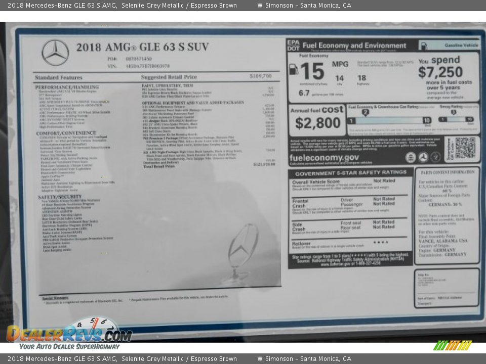 2018 Mercedes-Benz GLE 63 S AMG Selenite Grey Metallic / Espresso Brown Photo #11