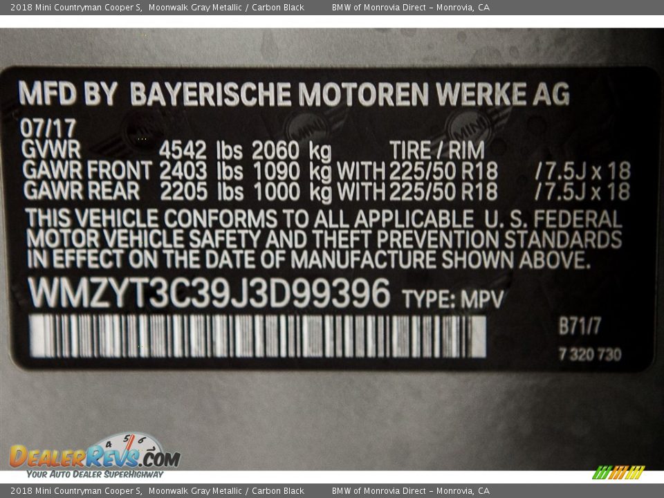 2018 Mini Countryman Cooper S Moonwalk Gray Metallic / Carbon Black Photo #11