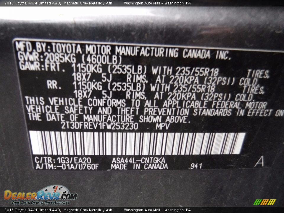 2015 Toyota RAV4 Limited AWD Magnetic Gray Metallic / Ash Photo #29