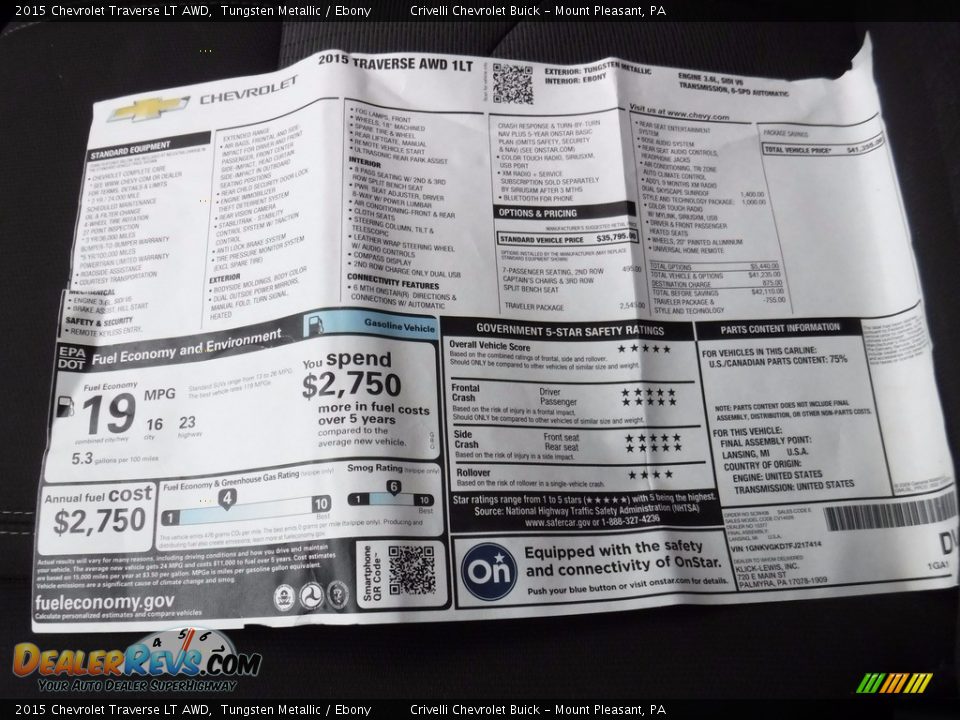 2015 Chevrolet Traverse LT AWD Tungsten Metallic / Ebony Photo #36