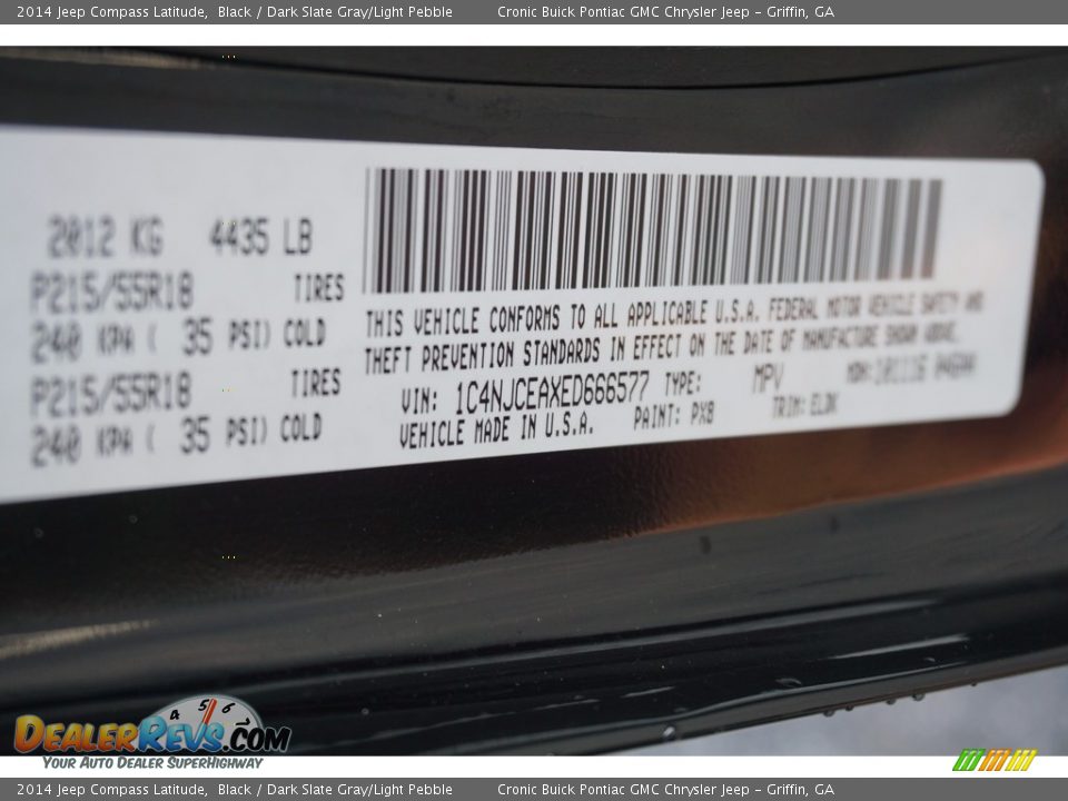 2014 Jeep Compass Latitude Black / Dark Slate Gray/Light Pebble Photo #26