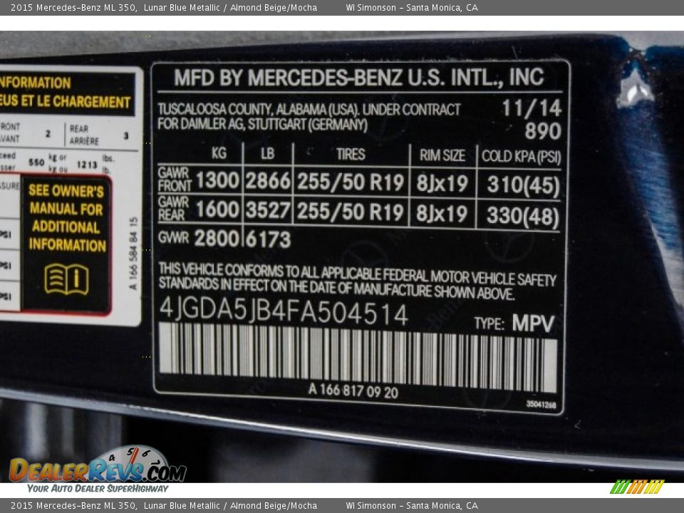 2015 Mercedes-Benz ML 350 Lunar Blue Metallic / Almond Beige/Mocha Photo #19