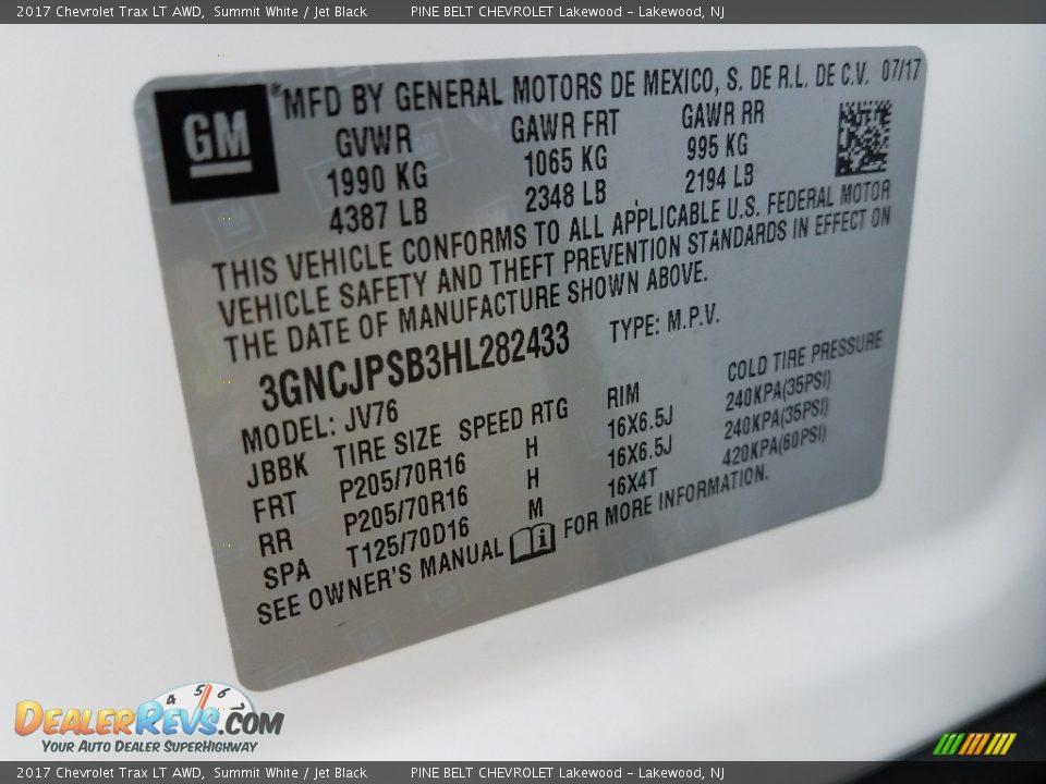 2017 Chevrolet Trax LT AWD Summit White / Jet Black Photo #9