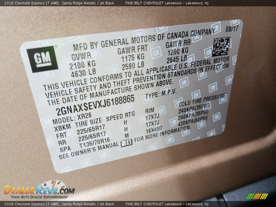 2018 Chevrolet Equinox LT AWD Sandy Ridge Metallic / Jet Black Photo #9