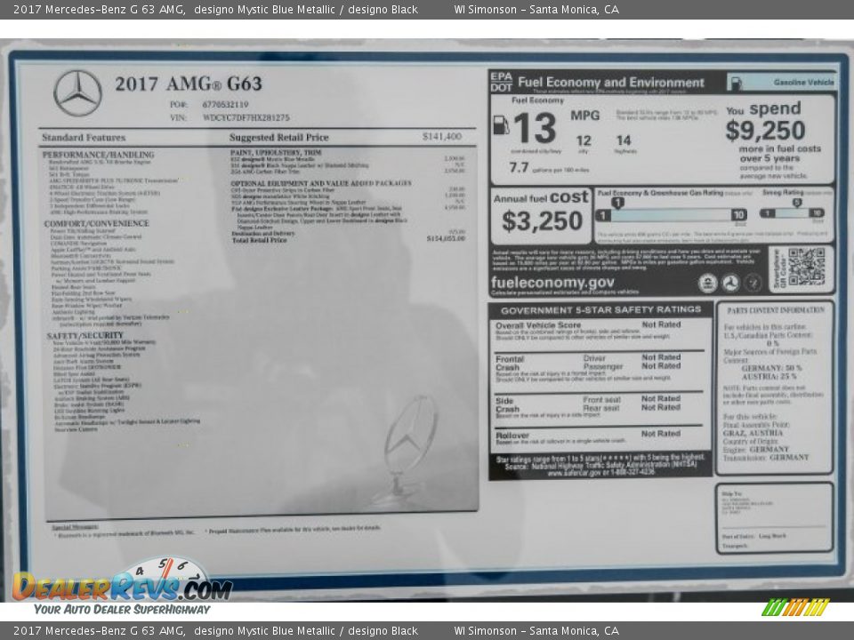 2017 Mercedes-Benz G 63 AMG Window Sticker Photo #13