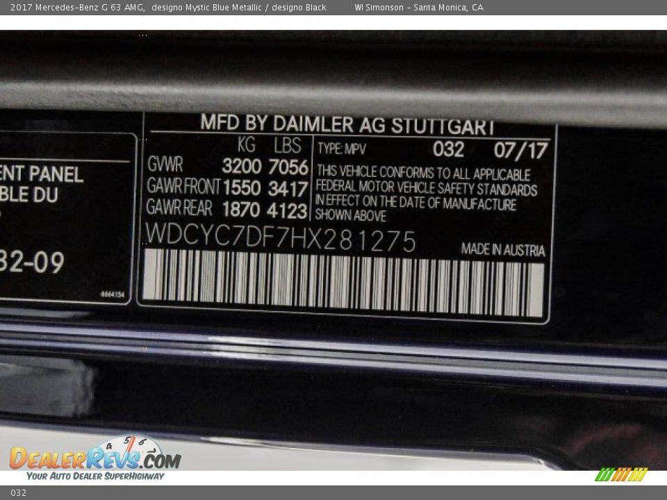 Mercedes-Benz Color Code 032 designo Mystic Blue Metallic