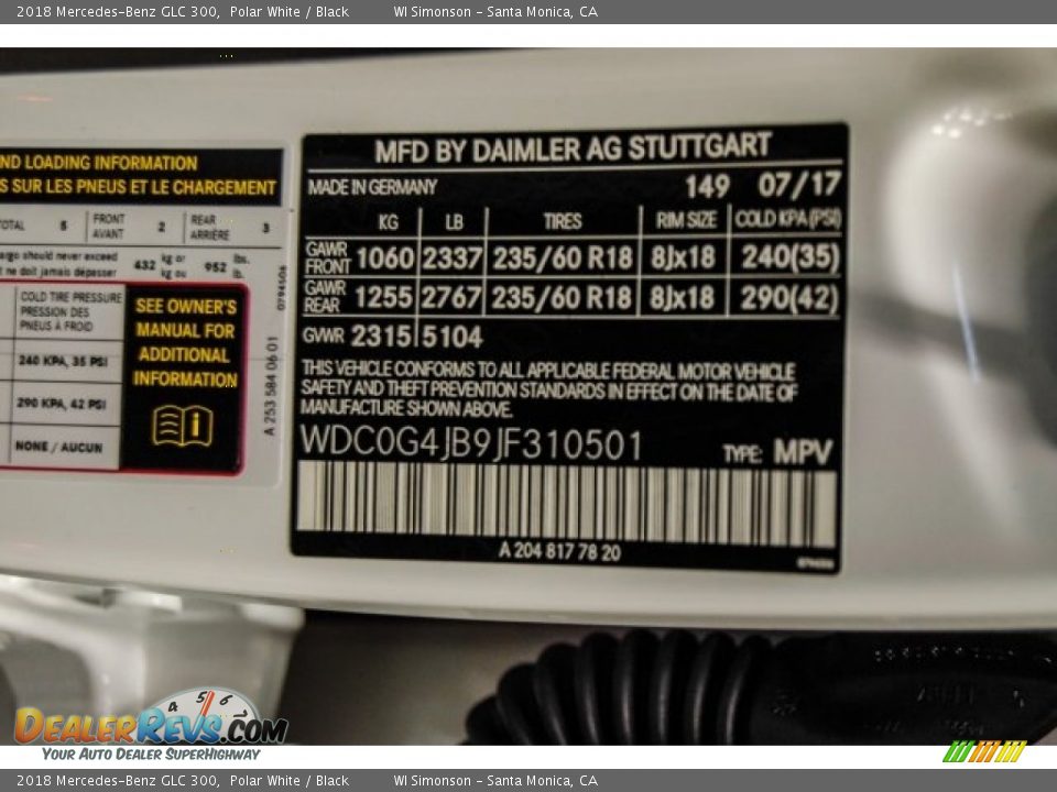 2018 Mercedes-Benz GLC 300 Polar White / Black Photo #10