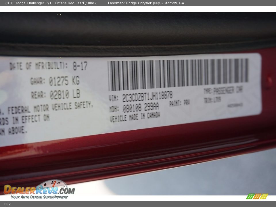 Dodge Color Code PRV Octane Red Pearl