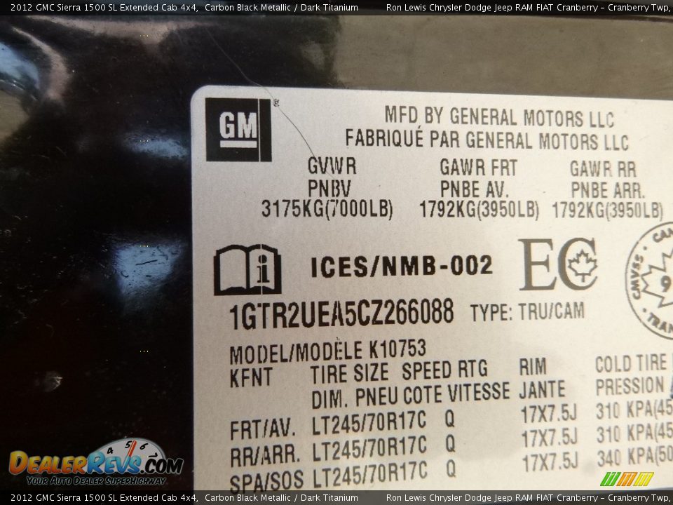 2012 GMC Sierra 1500 SL Extended Cab 4x4 Carbon Black Metallic / Dark Titanium Photo #16