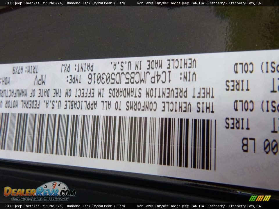 2018 Jeep Cherokee Latitude 4x4 Diamond Black Crystal Pearl / Black Photo #15