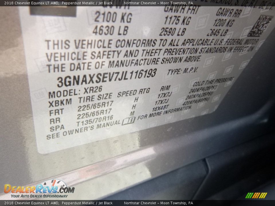 2018 Chevrolet Equinox LT AWD Pepperdust Metallic / Jet Black Photo #16