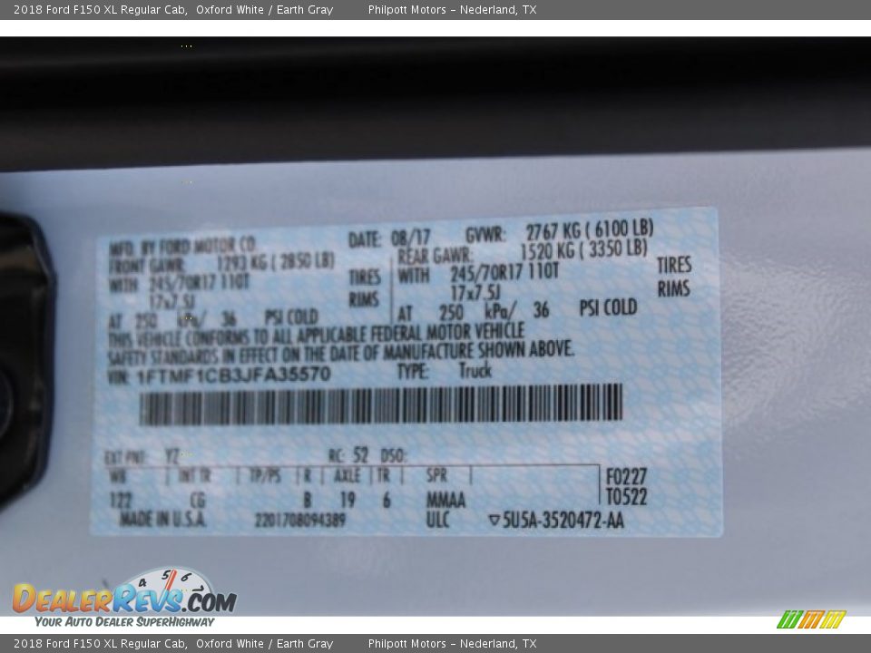 2018 Ford F150 XL Regular Cab Oxford White / Earth Gray Photo #26