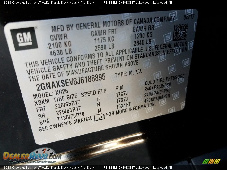 2018 Chevrolet Equinox LT AWD Mosaic Black Metallic / Jet Black Photo #9