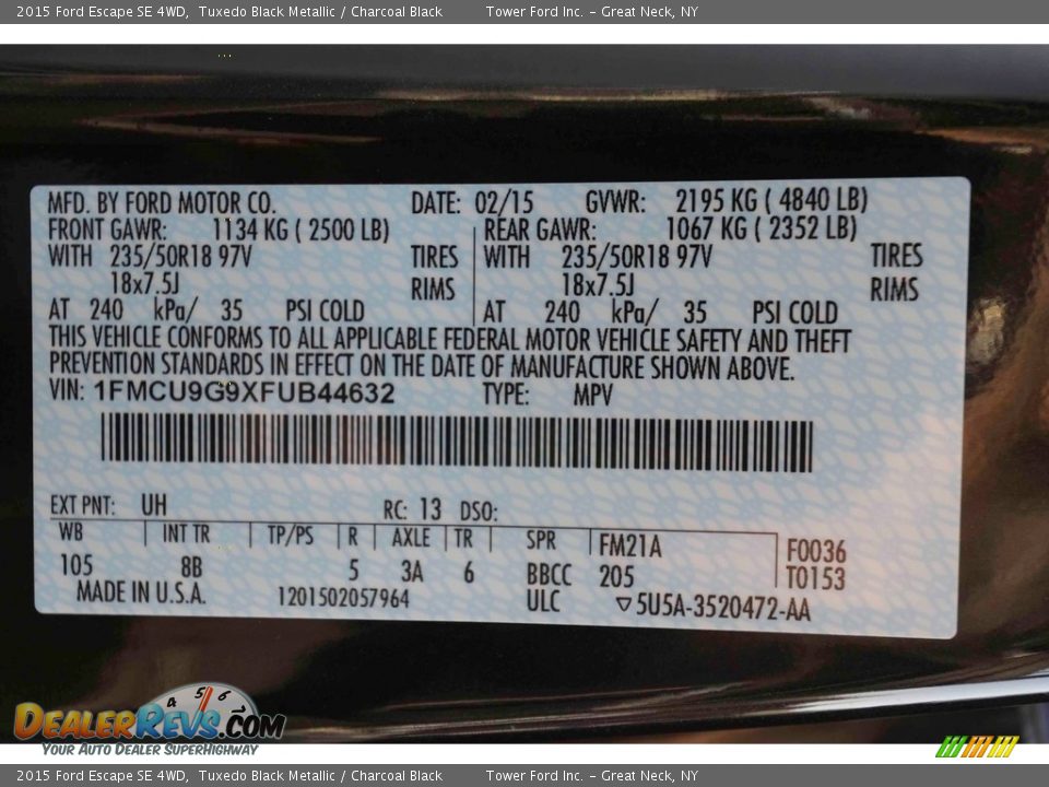 2015 Ford Escape SE 4WD Tuxedo Black Metallic / Charcoal Black Photo #29