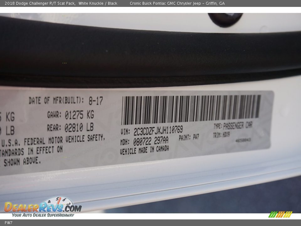 Dodge Color Code PW7 White Knuckle