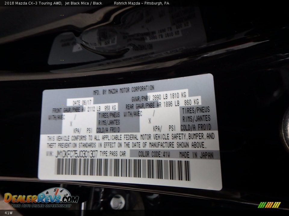 Mazda Color Code 41W Jet Black Mica