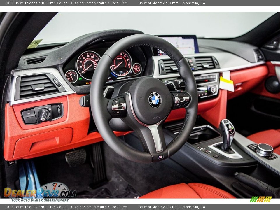 2018 BMW 4 Series 440i Gran Coupe Glacier Silver Metallic / Coral Red Photo #5