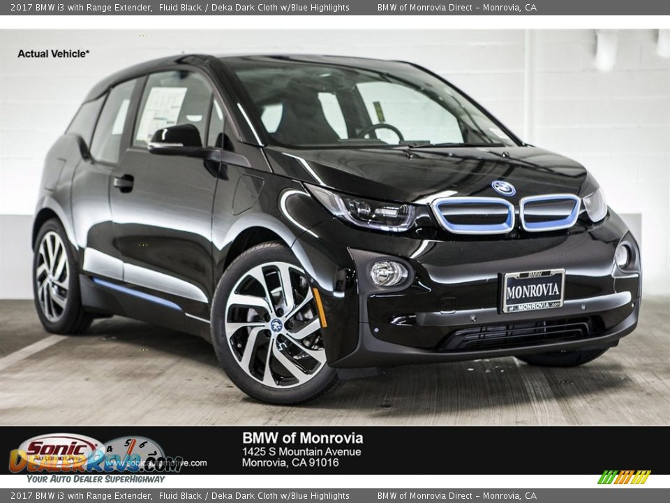 2017 BMW i3 with Range Extender Fluid Black / Deka Dark Cloth w/Blue Highlights Photo #1