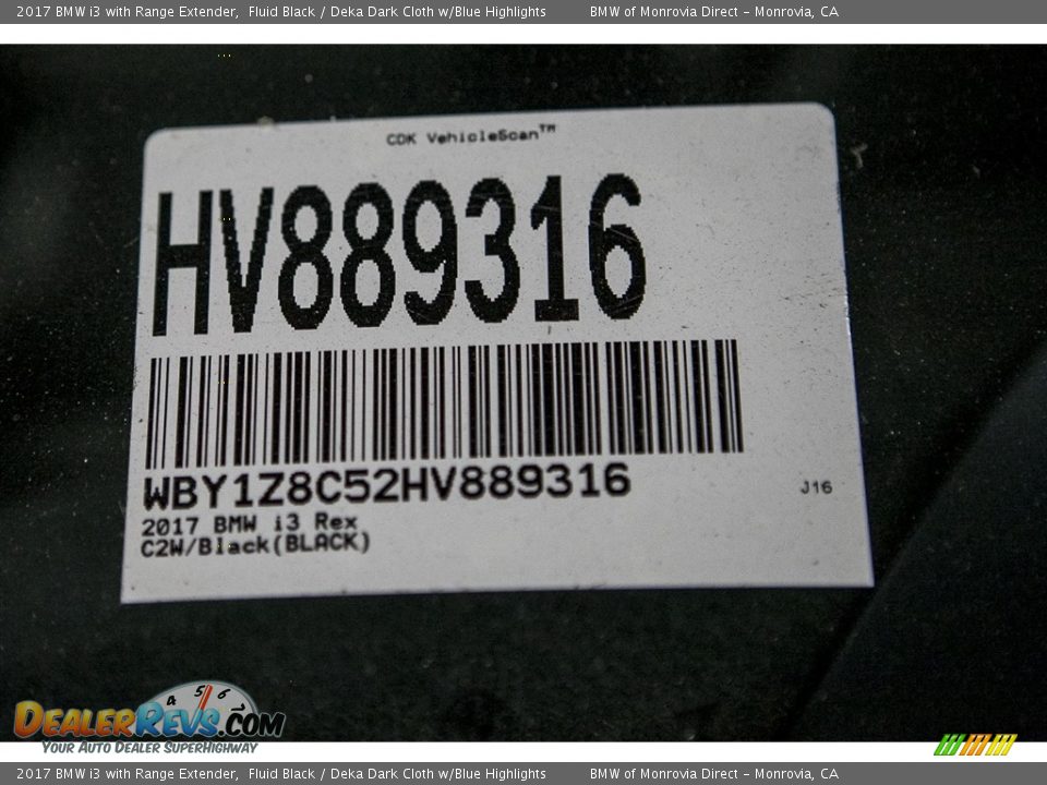 2017 BMW i3 with Range Extender Fluid Black / Deka Dark Cloth w/Blue Highlights Photo #8